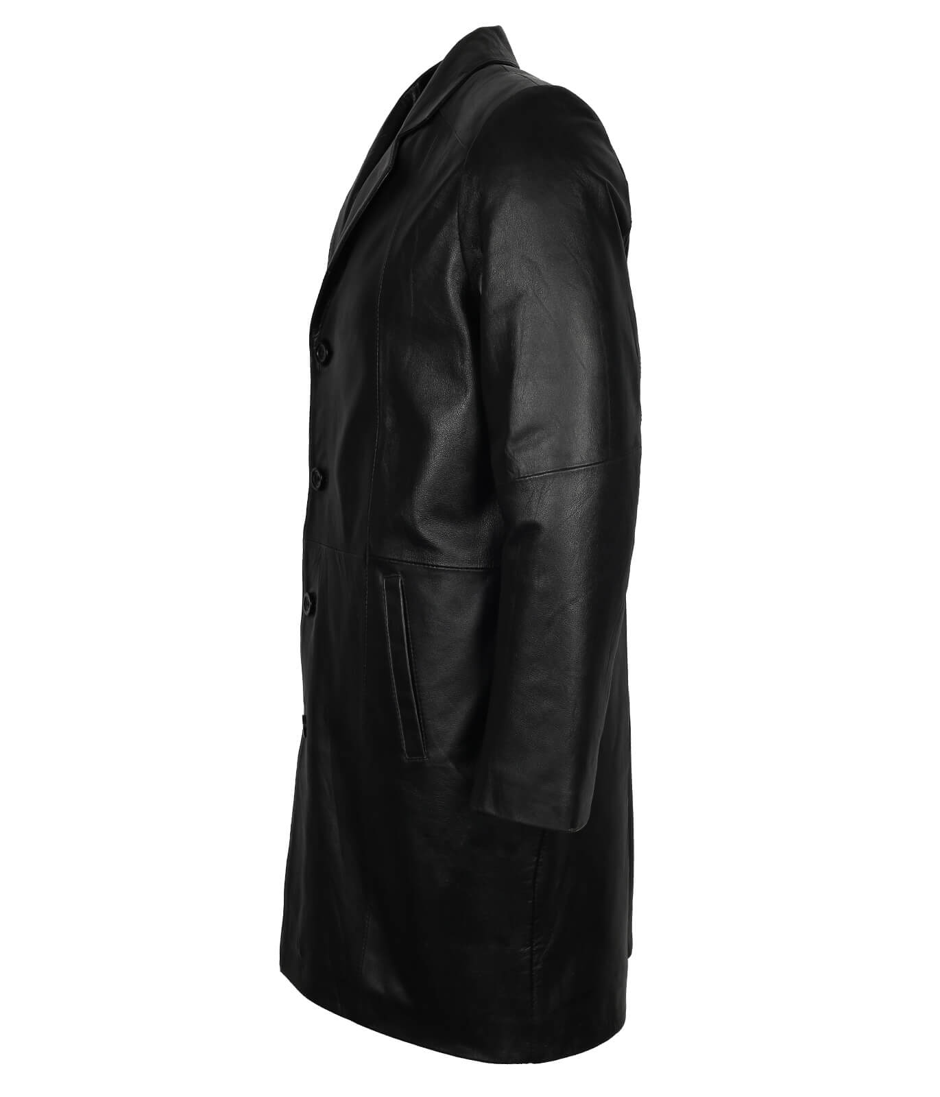 Men Classic Style Black Genuine Leather Coat