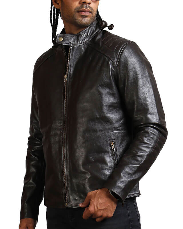 Men Dark Brown Biker Leather Jacket