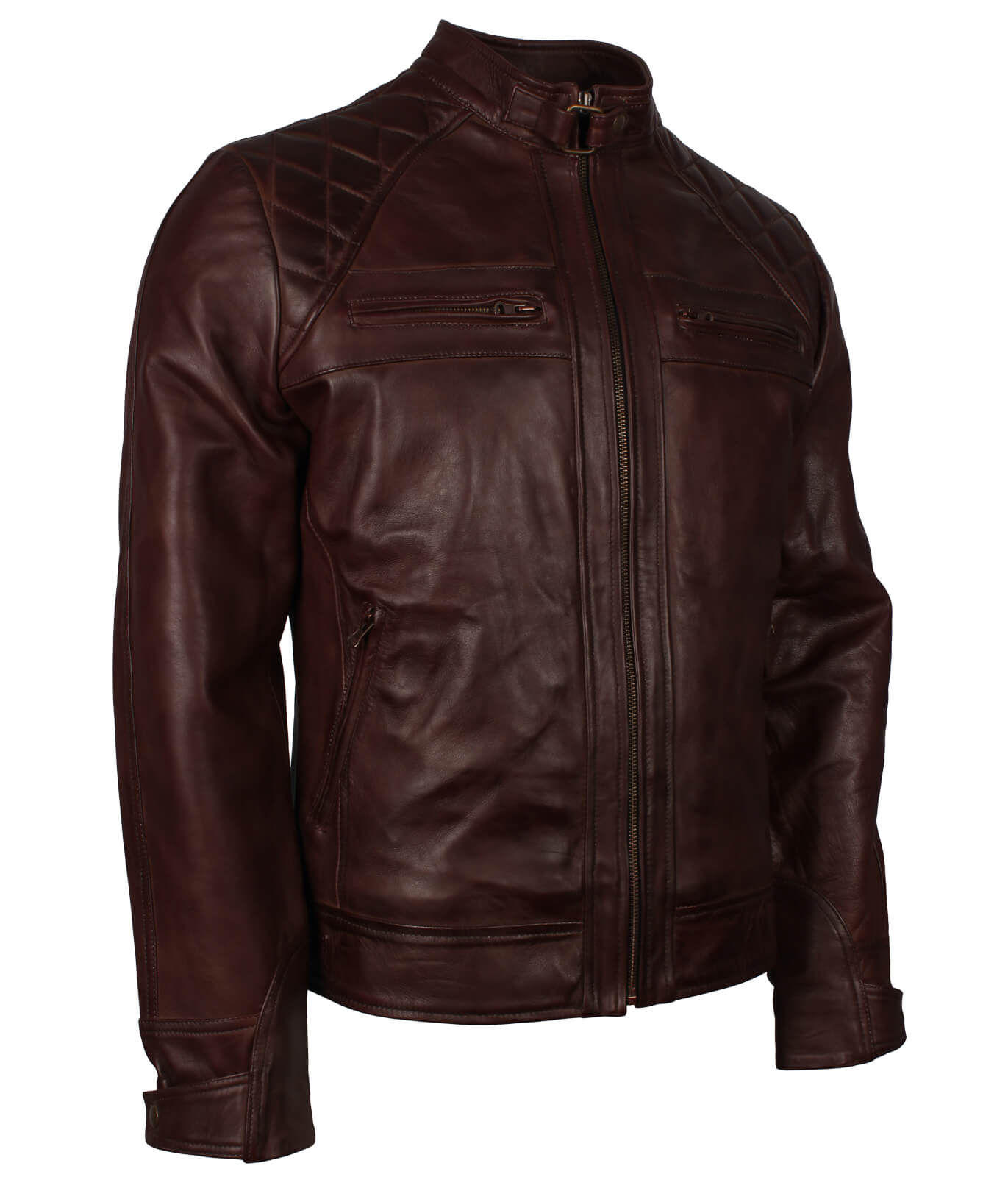 Men Dark Brown Biker Quilted Leather Jacket