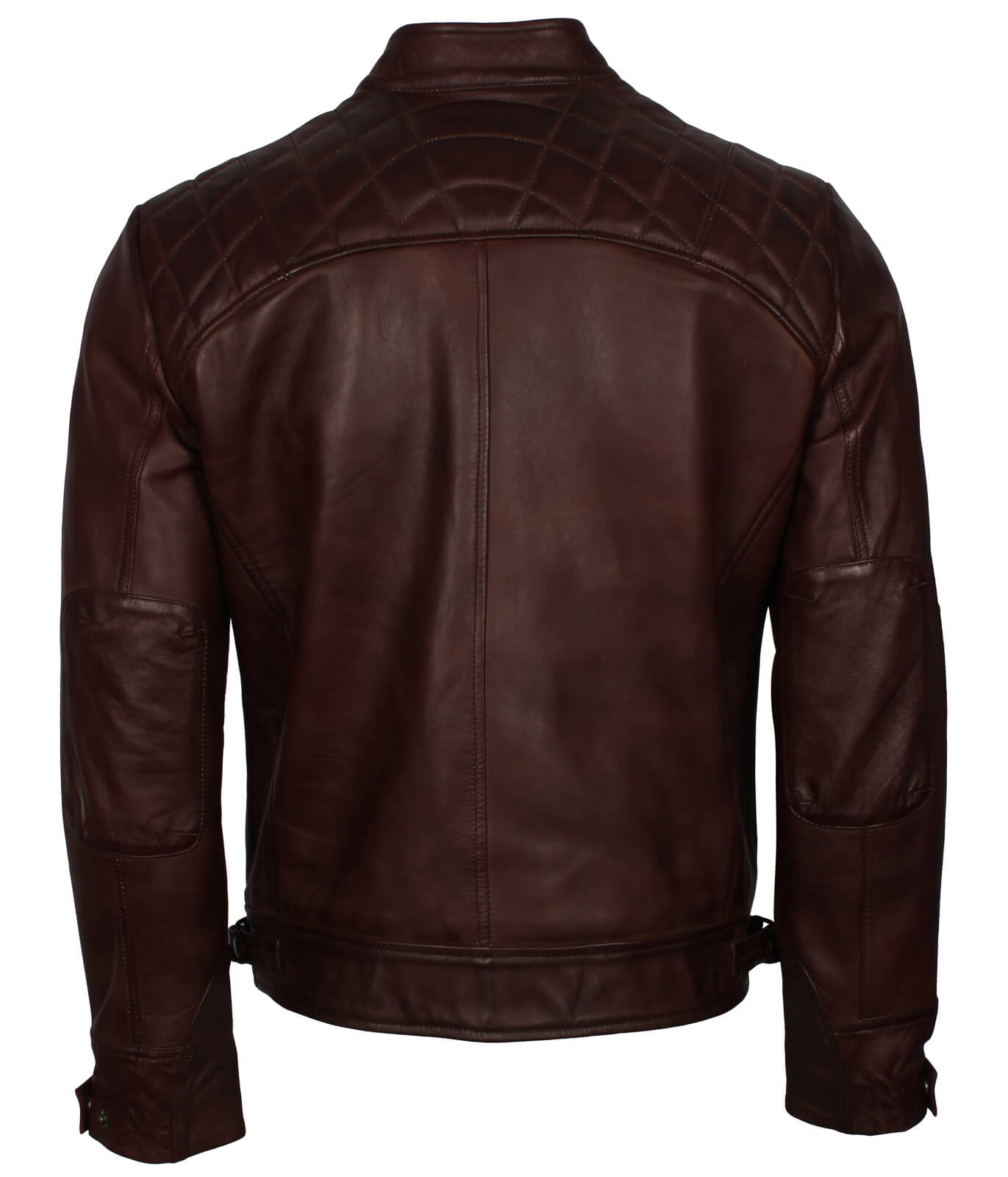 Men Dark Brown Quilted Motorcycle Leather Jacket