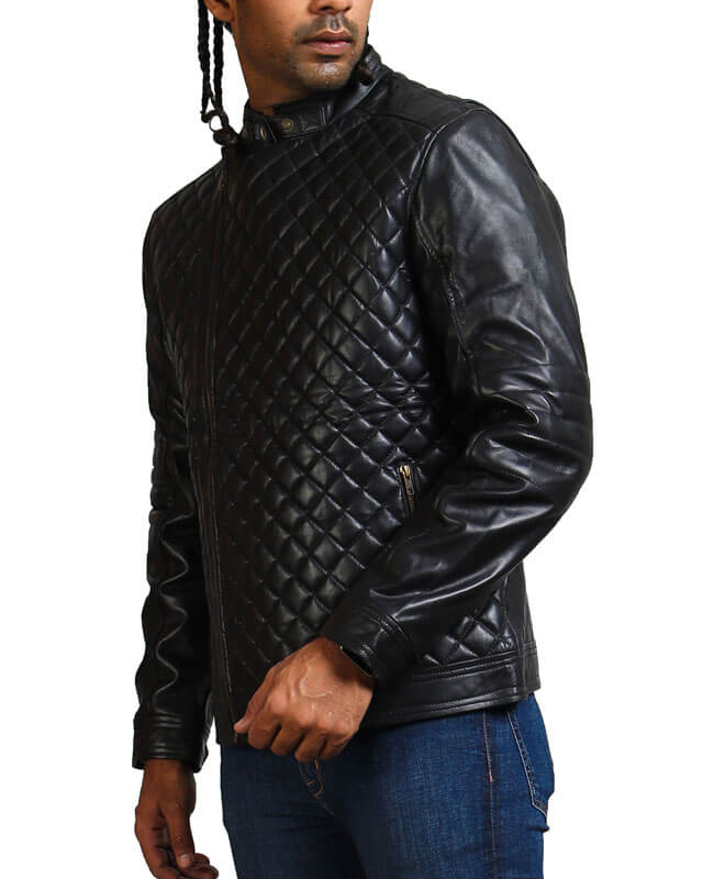 Men Diamond Quilted Winter Biker Jacket