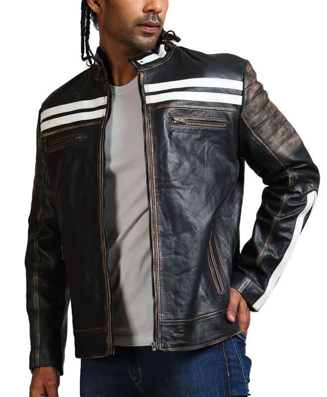 Men Distressed Black Leather Jacket