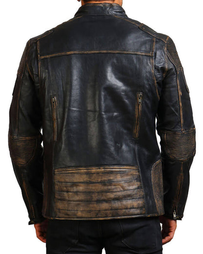 Men Distressed Black Vintage Cowhide Leather Jacket