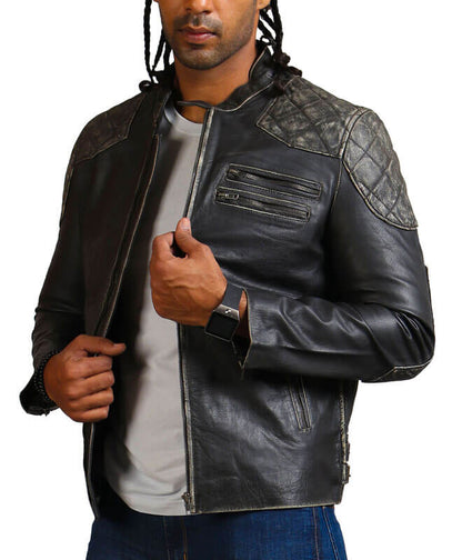 Men Distressed Black Vintage Leather Jacket