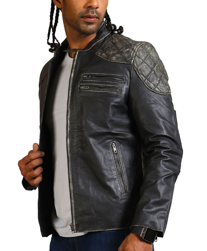 Men Distressed Retro Leather Jacket