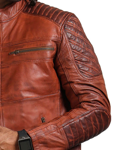 Men Genuine Leather Brown Biker Scarecrow Jacket