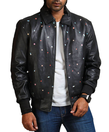 Men Good Times Bomber Leather Jacket