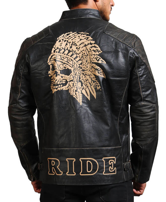 Men Indian Skull Black Jacket