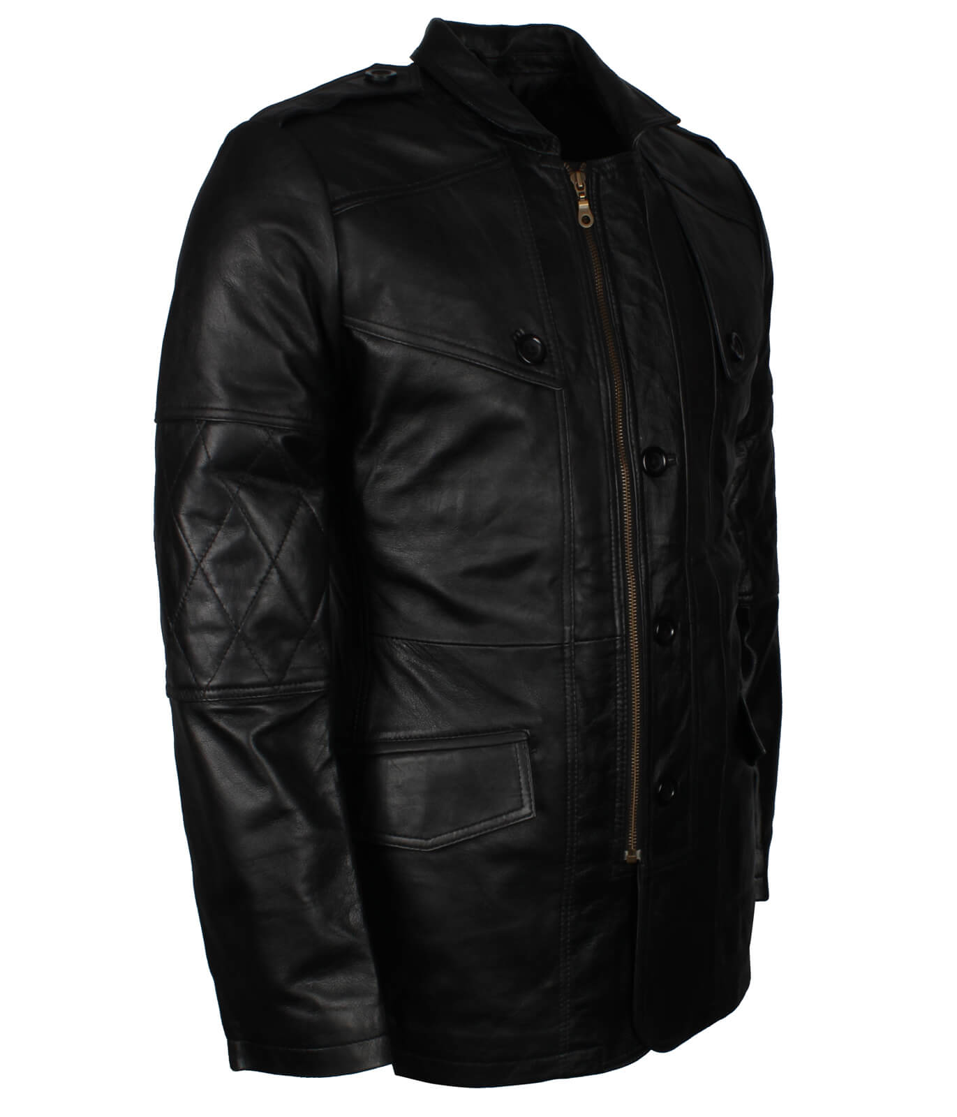  Black Genuine Leather Coat with Zipper