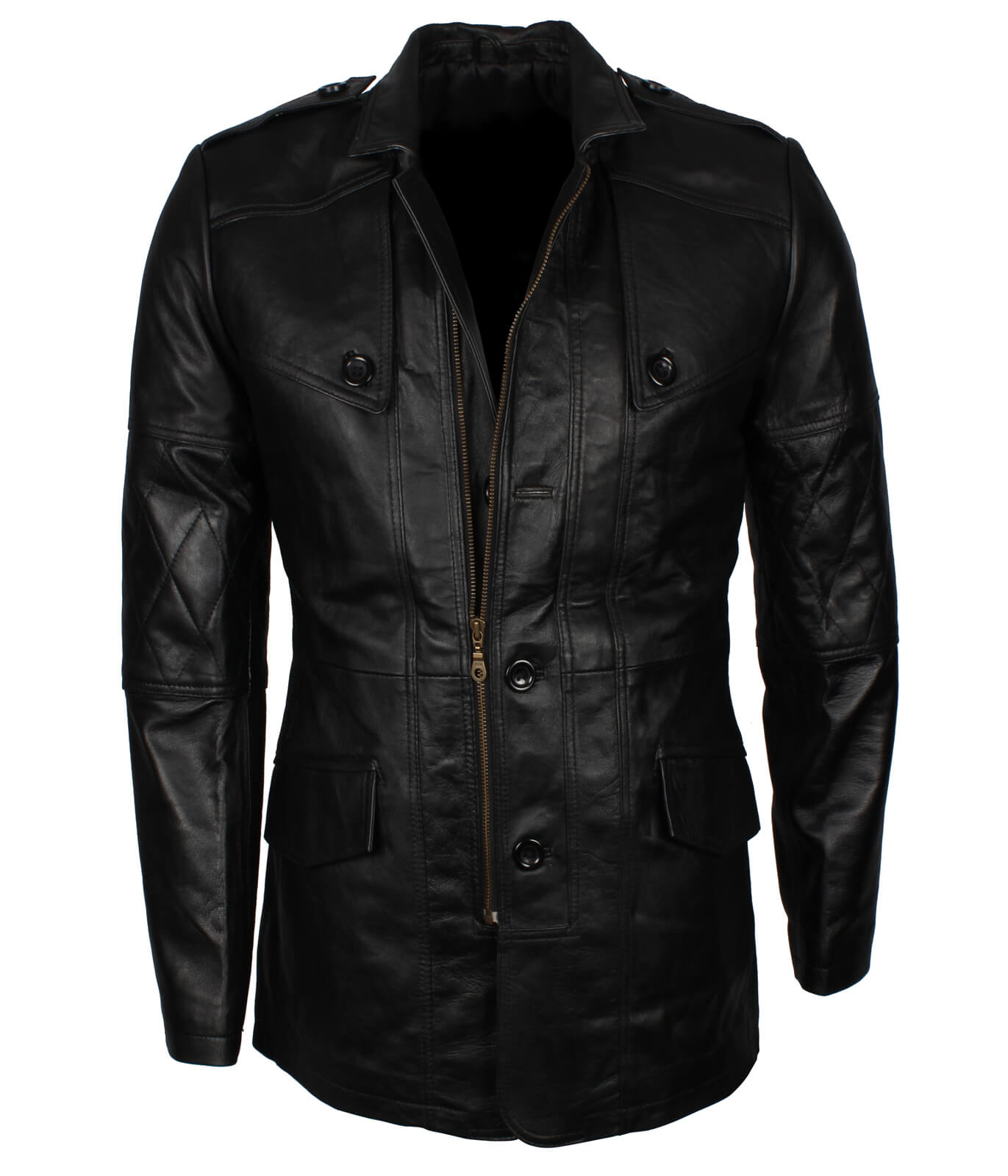 Mens Officer Black Leather Coat
