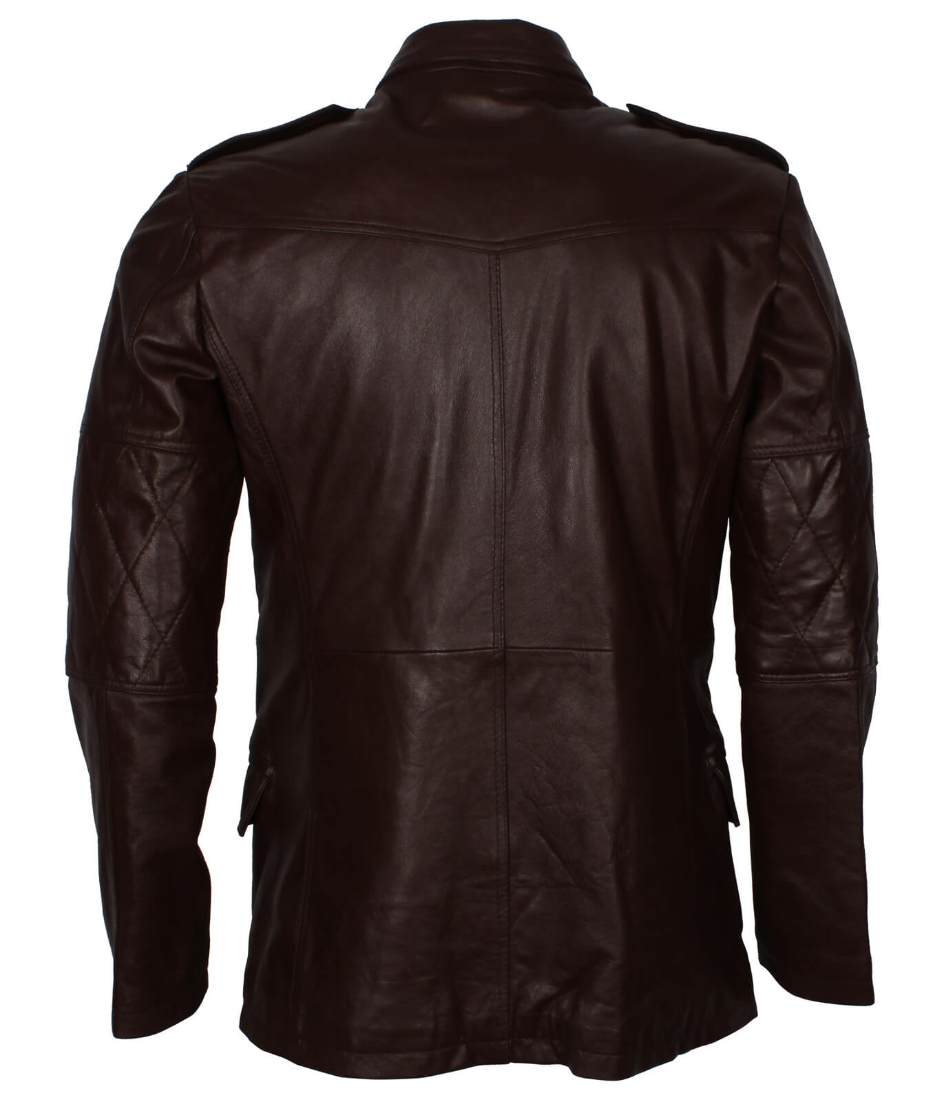 Men Military Officer Brown Leather Coat