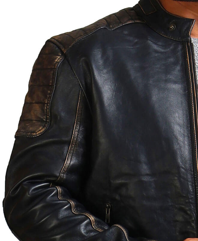 Men Motorcycle Distressed Black Jacket Real Leather