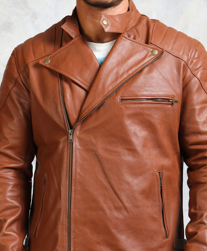 Men Motorcycle Leather Brown Jacket