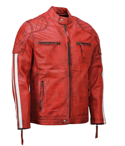Men Red Biker Leather Jacket