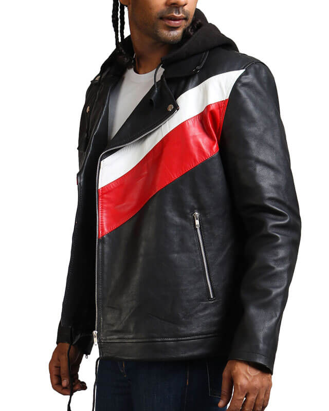 Men Red White Striped Black Jacket