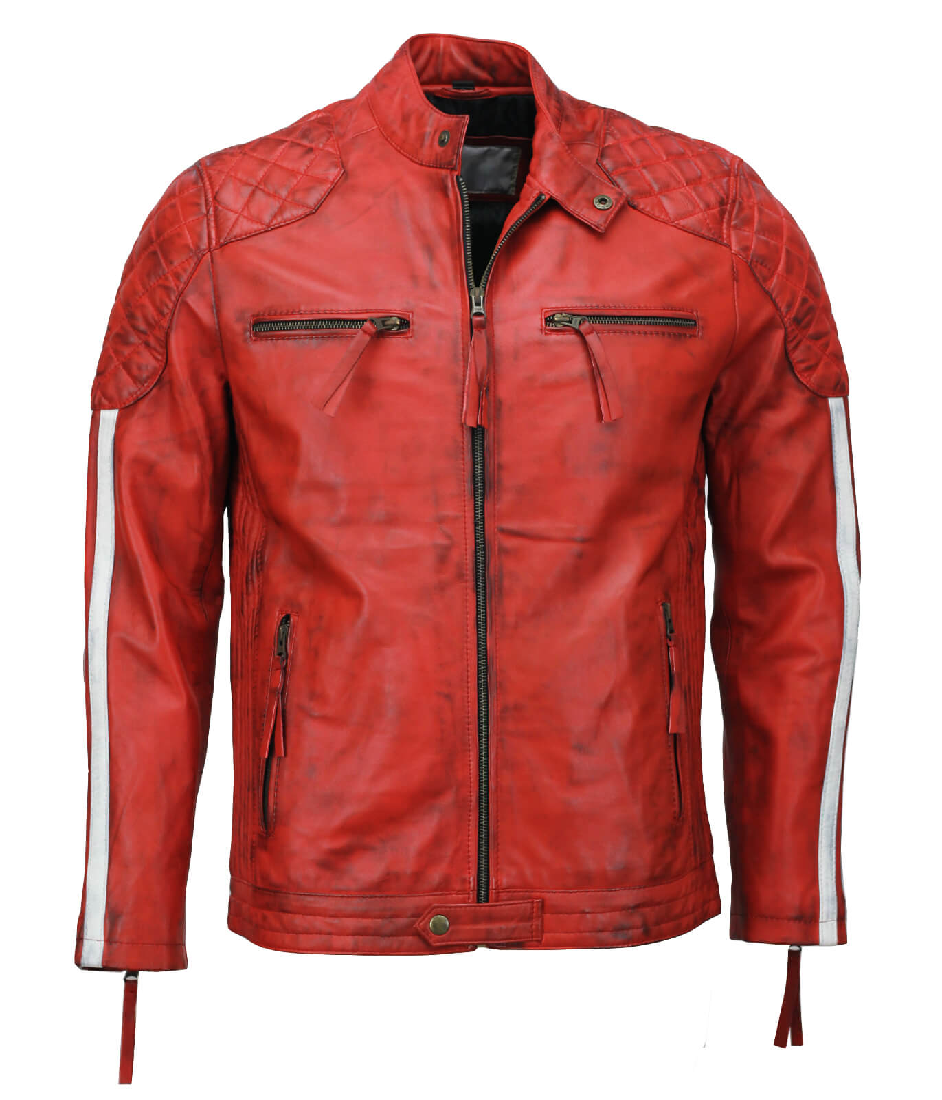 Men Red And White Motorcycle Leather Jacket