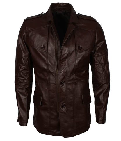 Men Sheepskin Brown Leather Coat