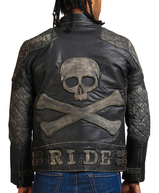 Men Skull Black Motorcycle Leather Jacket