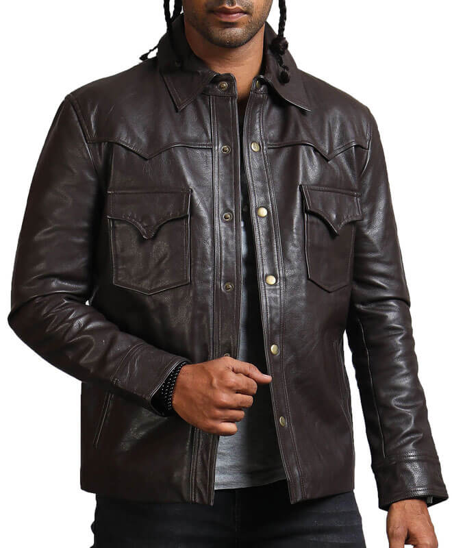 Men Trucker Brown Leather Jacket