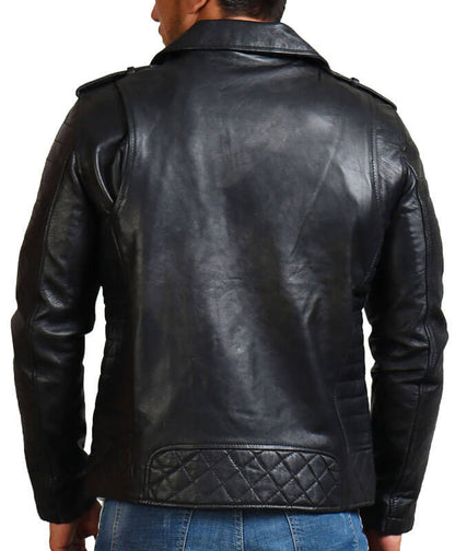 Men Zippered Sleeves Quilted Panels Motorcycle Jacket