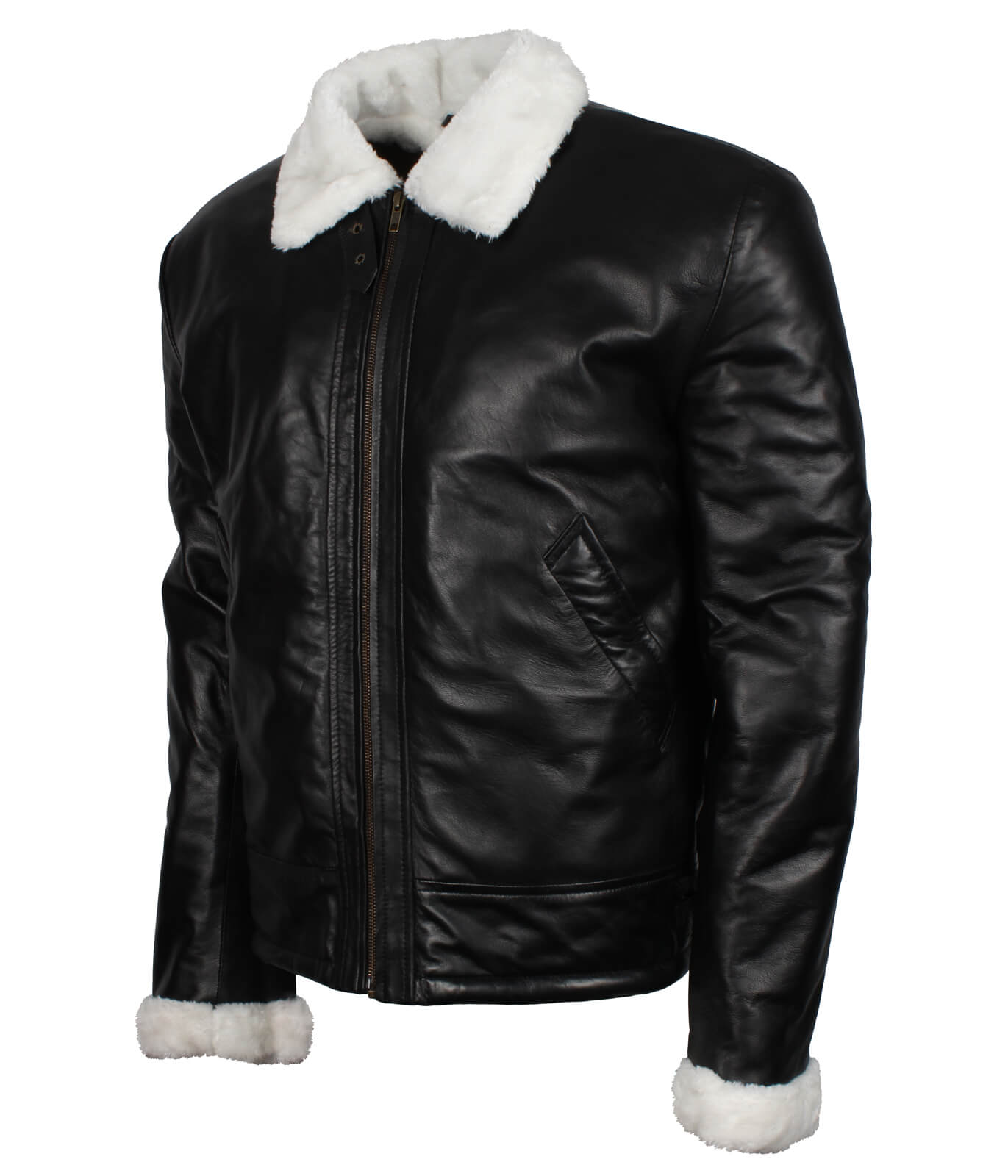 Men Biker Shearling Jacket Black