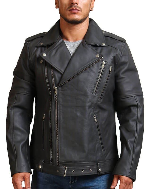 Men Double Zipper Gray Motorcycle Jacket