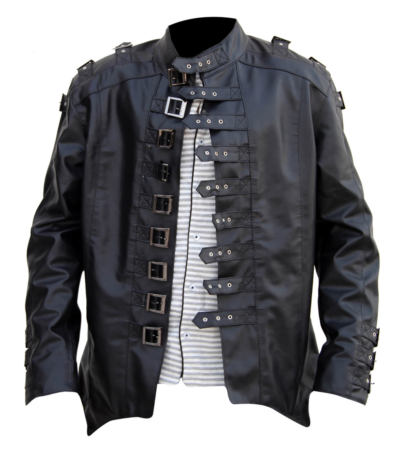 Men's Vintage Black Leather Jacket with Shirt Collar - Timeless Elegance