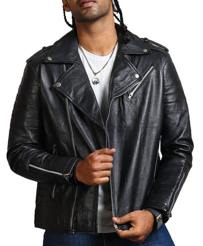 Mens Black Biker Leather Jacket