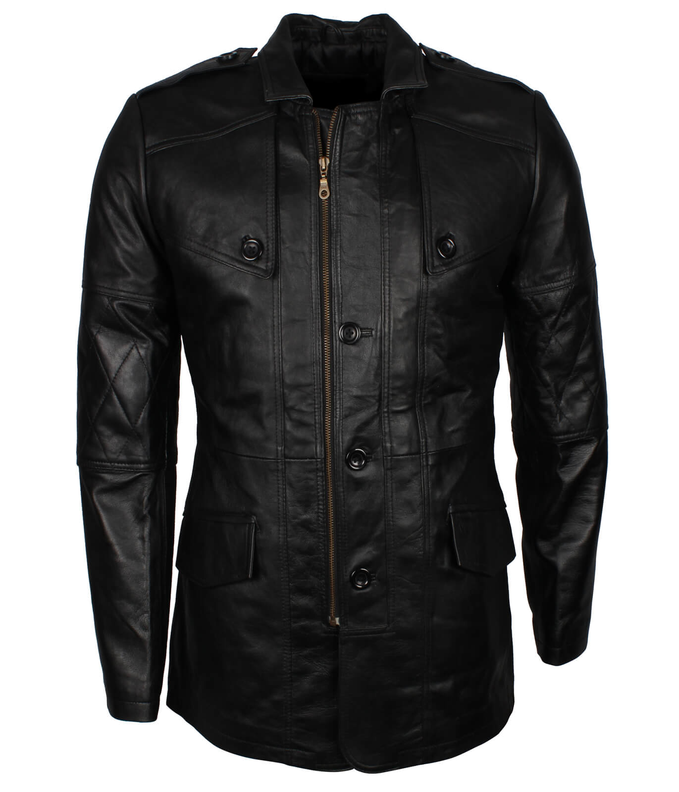 Military Officer Black Leather Coat