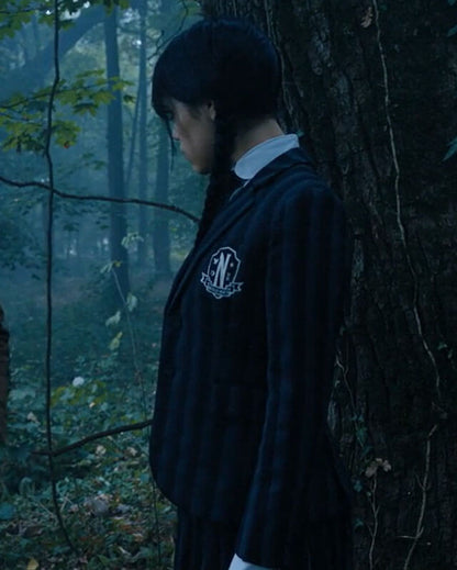 Nevermore Academy Wednesday Black Striped Coat