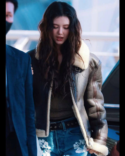 NewJeans Danielle Brown Shearling Leather Jacket