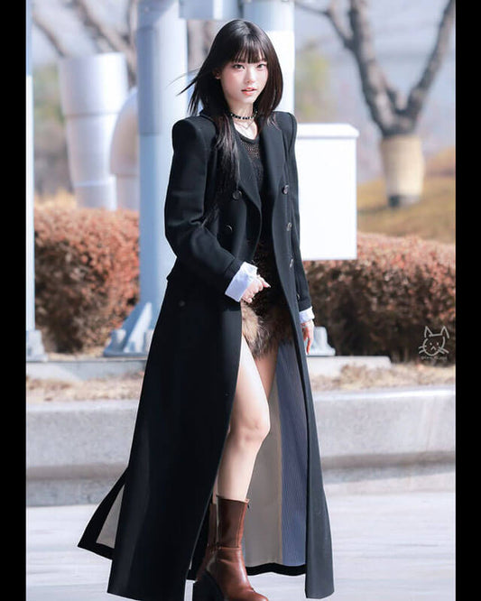 NewJeans Haerin Black Long Coat