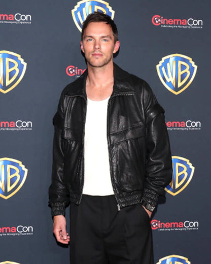 Nicholas Hoult Black Bomber Leather Jacket