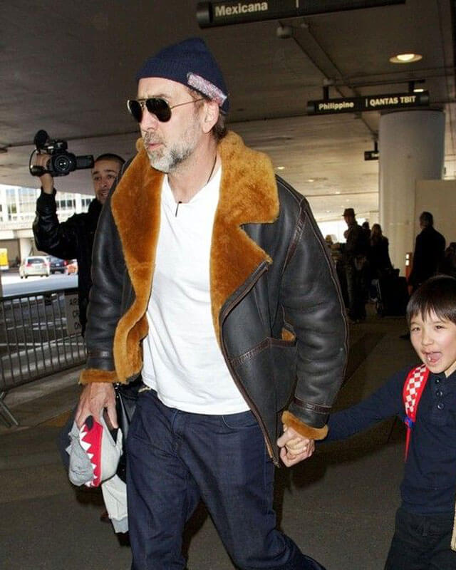 Nicolas Cage Shearling Bomber Leather Jacket
