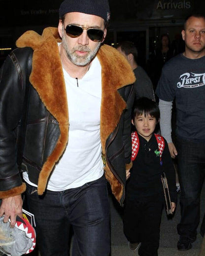 Nicolas Cage Shearling Leather Jacket