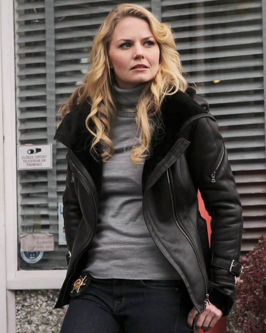 Once Upon A Time Emma Swan Black Shearling Jacket