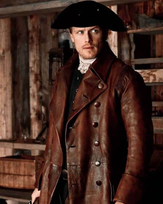 Outlander Jamie Fraser Brown Real Leather Waxed Coat