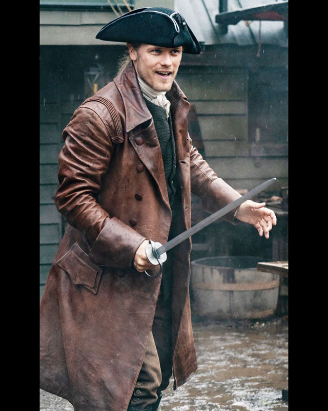 Outlander Sam Heughan Leather Waxed Brown Coat