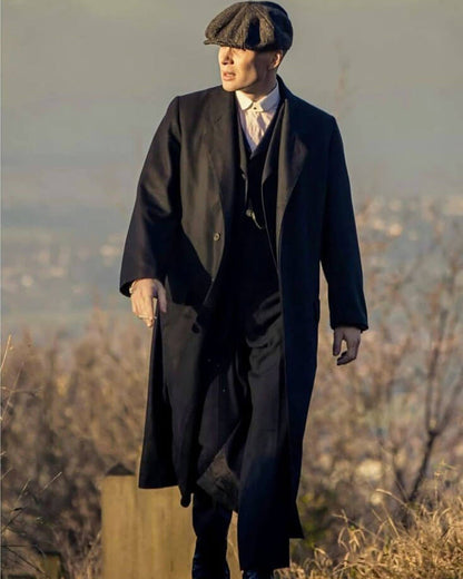 Peaky Blinders Cillian Murphy Black Trench Wool Coat