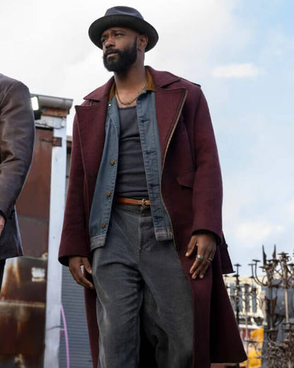 Play Dirty LaKeith Stanfield Maroon Coat