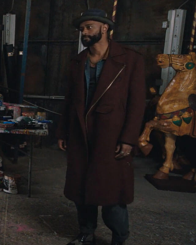 Play Dirty LaKeith Stanfield Maroon Wool Coat
