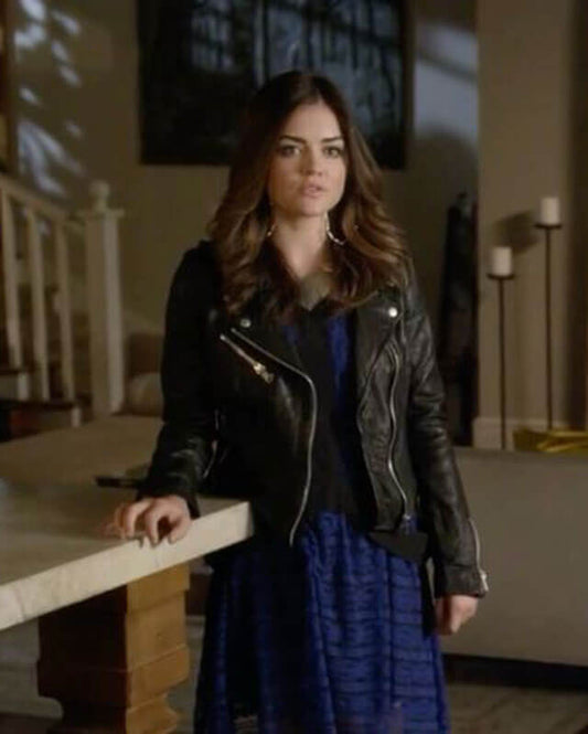 Pretty Little Liars Aria Montgomery Black Biker Leather Jacket