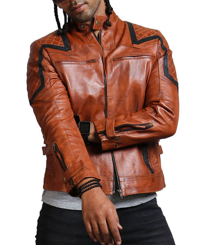 Quilted Black Design Brown Biker Jacket