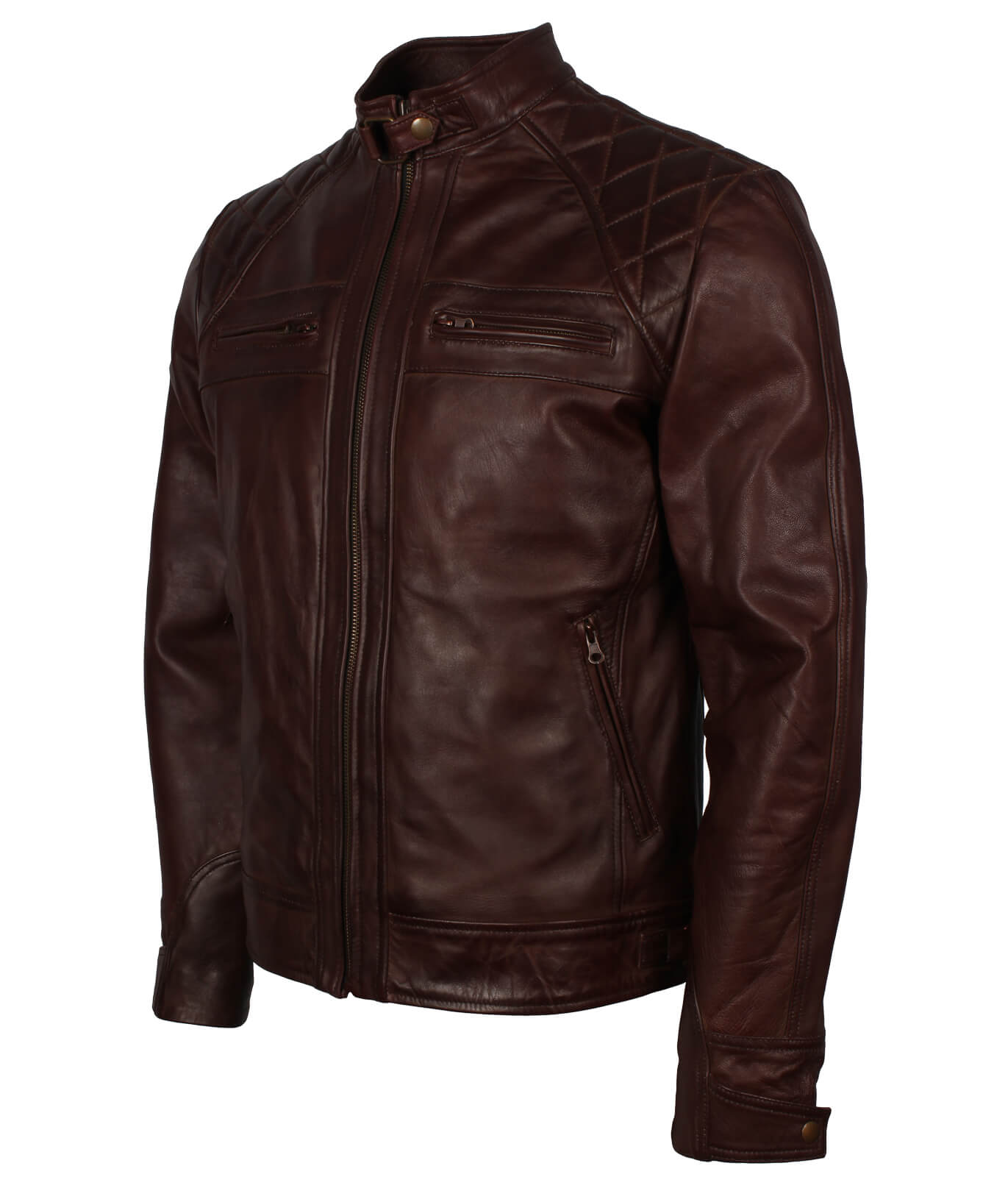 Quilted Dark Brown Biker Genuine Leather Jacket