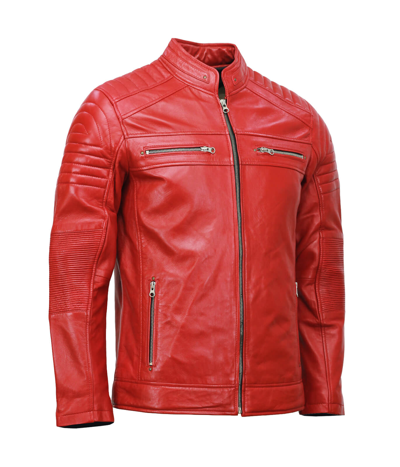 Red Cafe Racer Motorcycle Leather Jacket