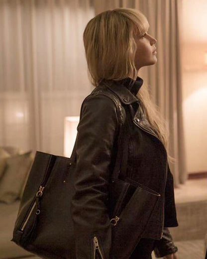 Red Sparrow Jennifer Lawrence Black Biker Leather Jacket