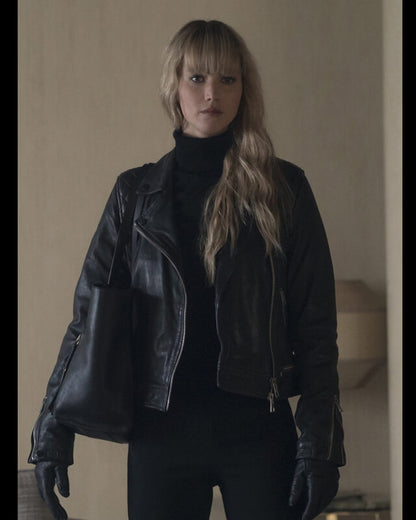 Red Sparrow Jennifer Lawrence Black Leather Jacket