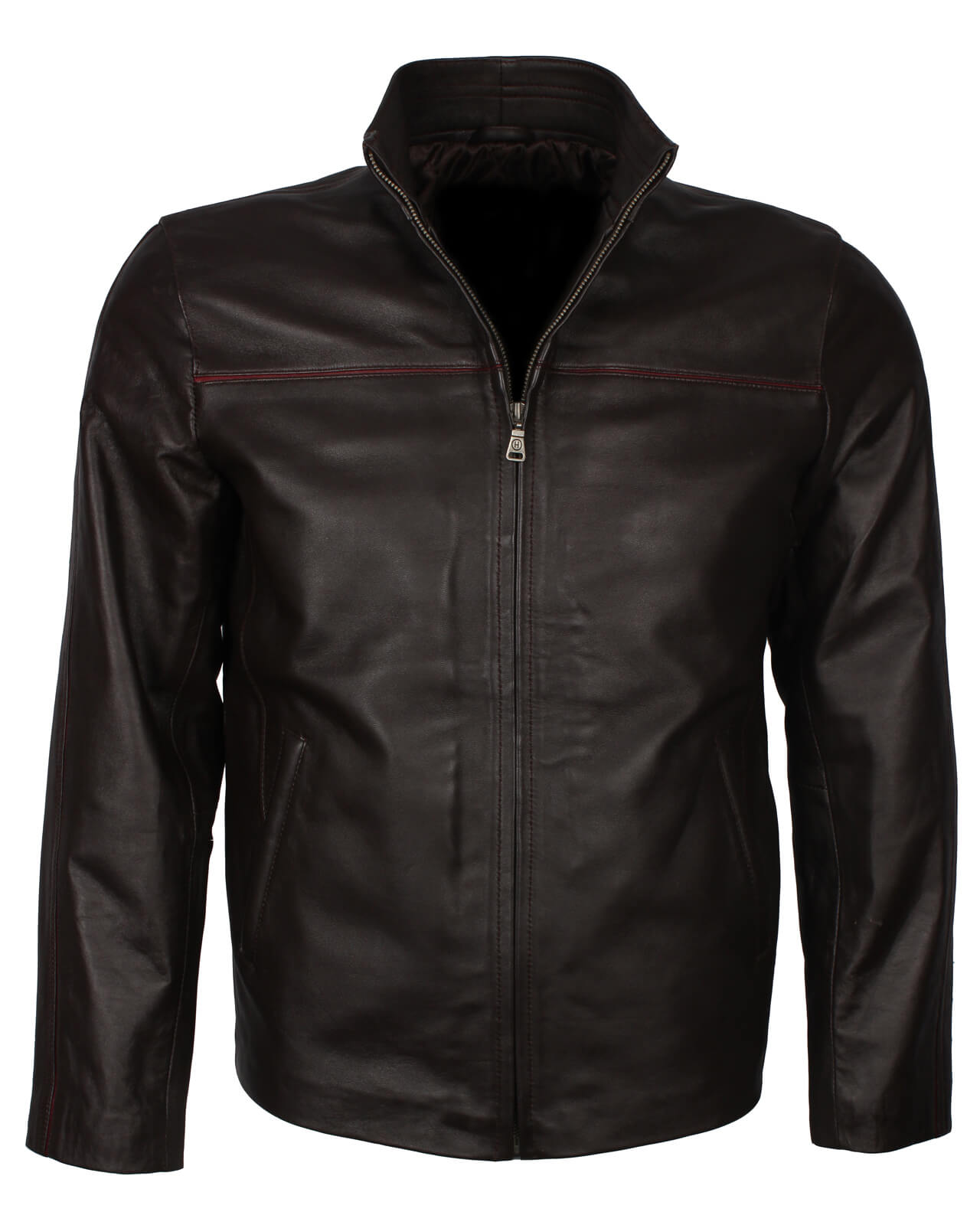 Red Stripe Dark Brown Leather Jacket