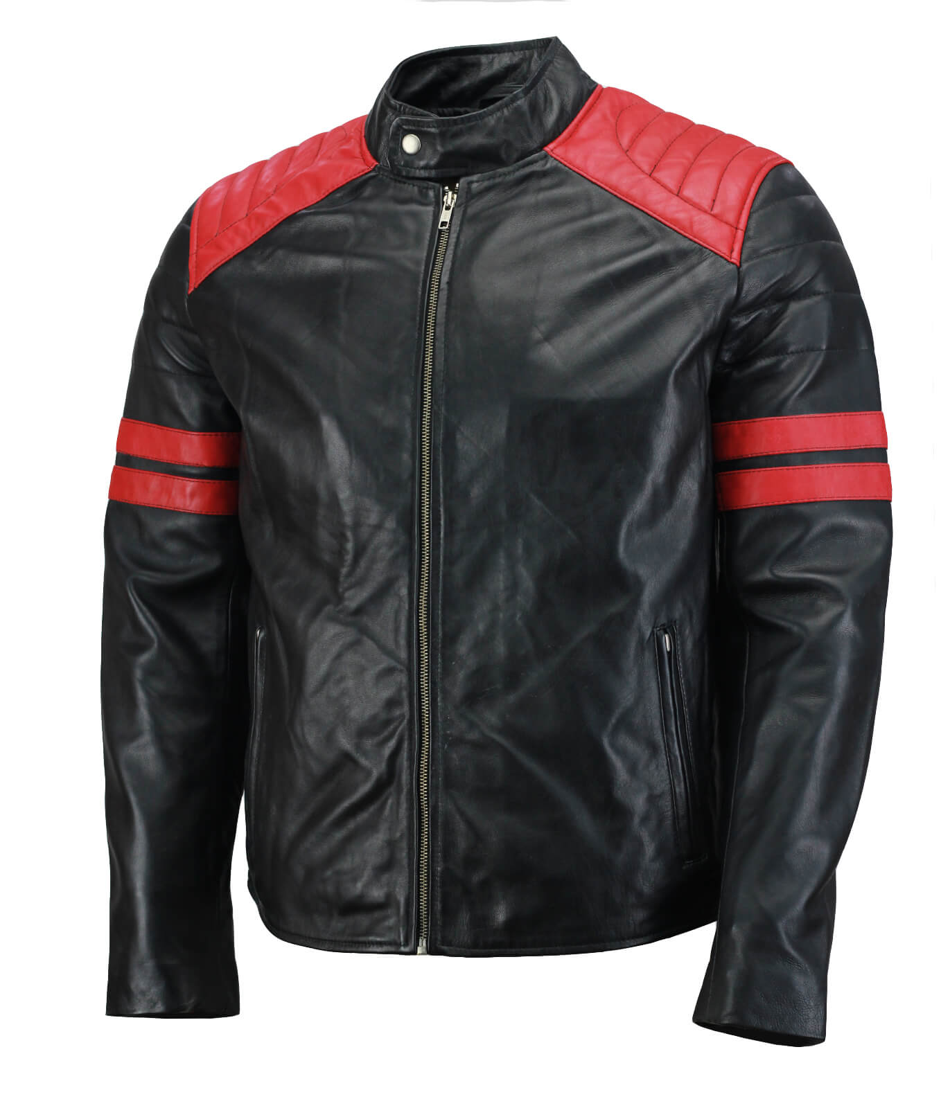 Red Striped Black Biker Motorcycle Leather Jacket