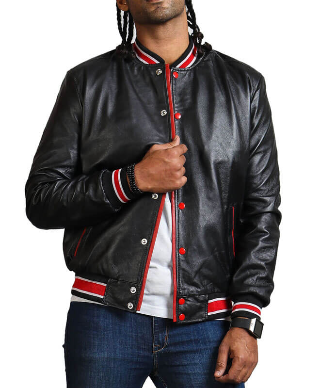 Red Striped Black Bomber Jacket